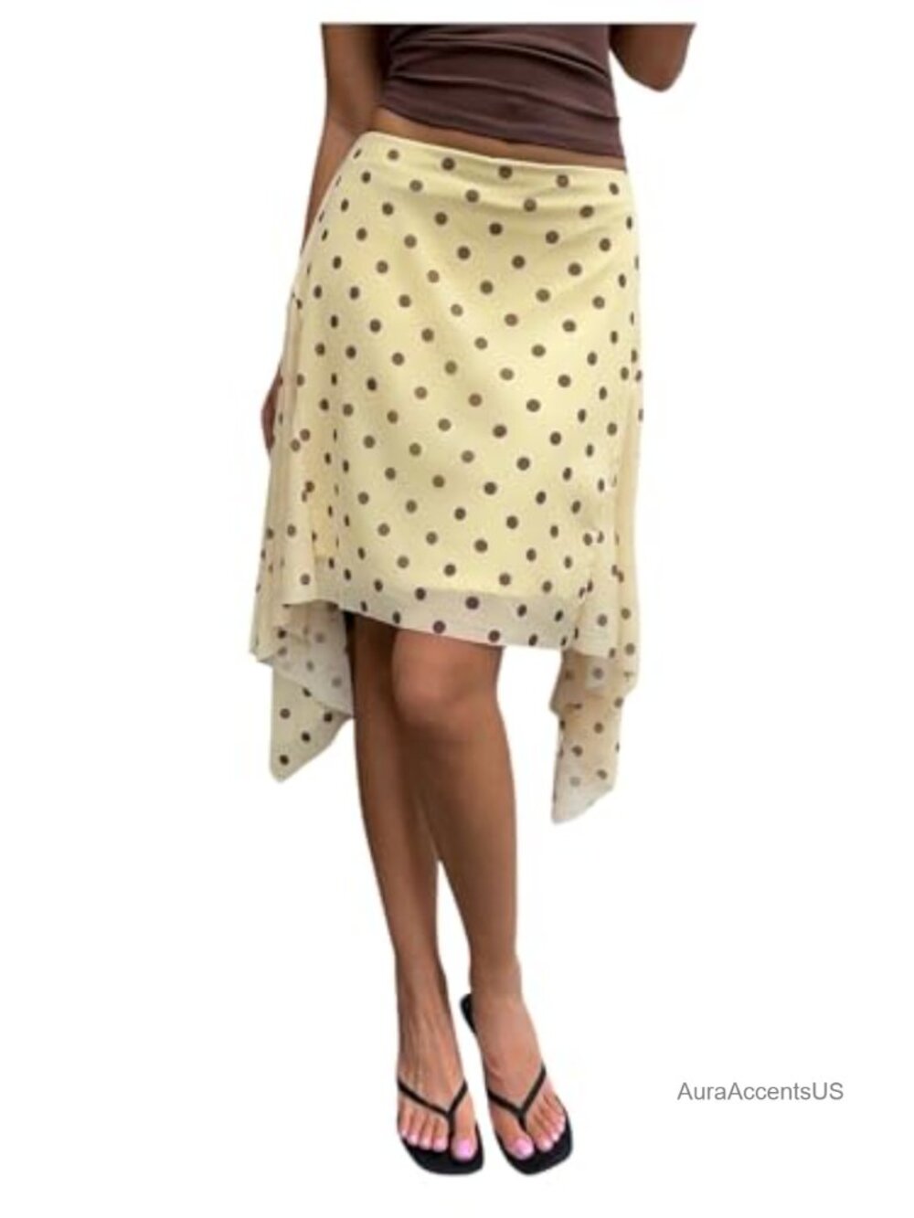Asymmetrical Polka Dot Sheer Midi Skirt Low Rise Flowy Y2K Skirt
